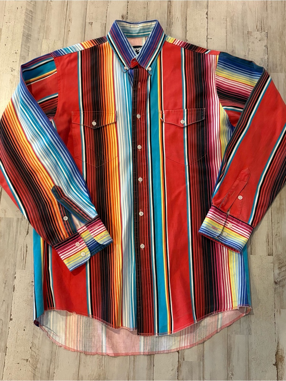 Vintage Wrangler Striped Button-Down Shirt Large